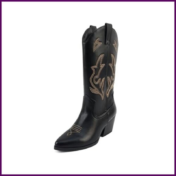 Women's Western Cowboy Stitched Pointe Toe Heel Ankle Mid Shaft Fashion Boots - Picture 3 of 7